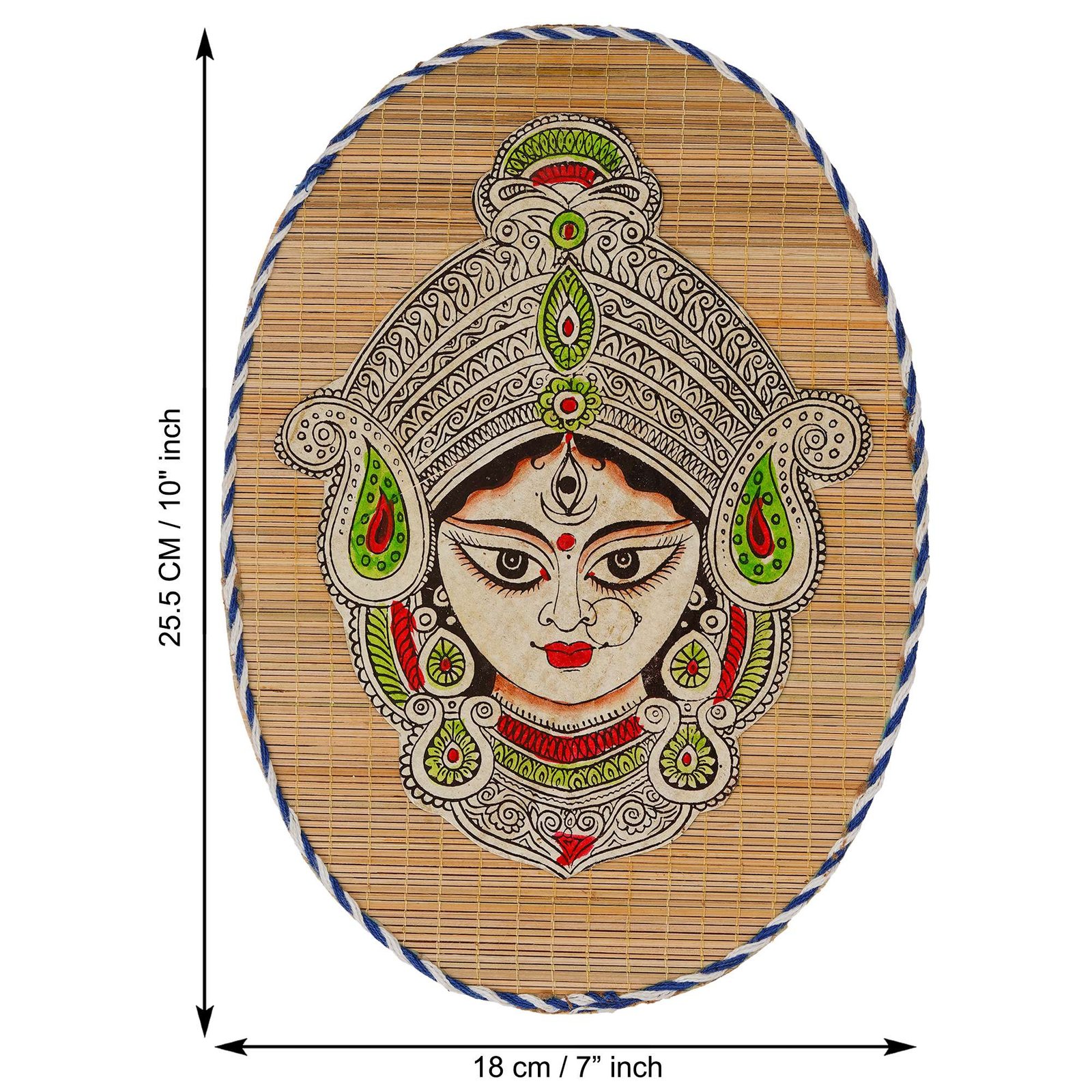 Oval Shaped Design Bamboo Hand Crafted Wall Hangings Of Durga Maa For Home Decor | Bamboo Art For Wall Decor - Image 3